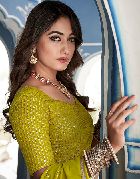 Mehendi Georgette Lehenga Choli Back View
