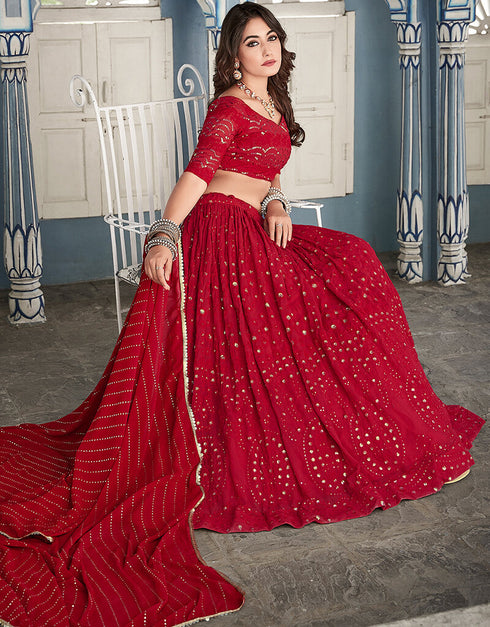 Red Georgette Lehenga Choli Closure View
