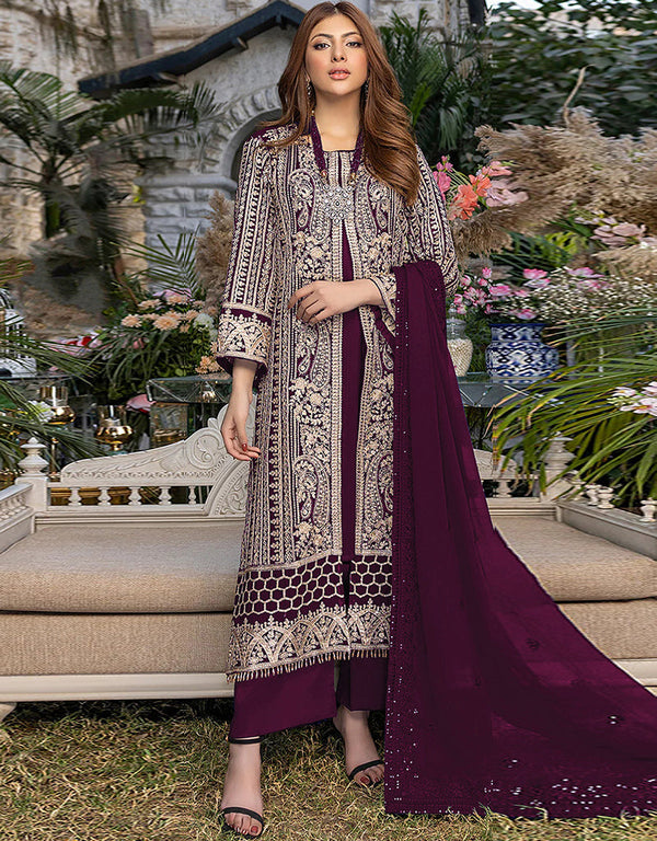 Wine Faux Georgette Pant Suit