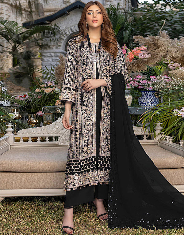 Black Faux Georgette Pant Suit