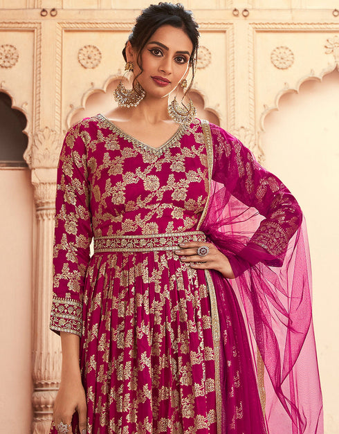 Pink Dola Jacquard Silk Pant Anarkali Closure View