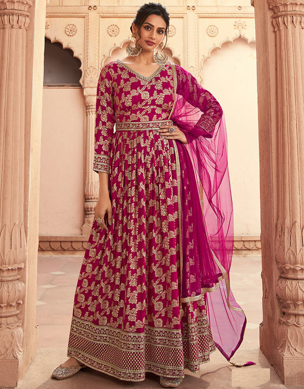 Pink Dola Jacquard Silk Pant Anarkali