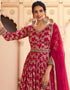 Red Dola Jacquard Silk Pant Anarkali Closure View