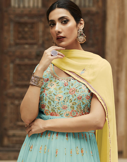Sky Faux Georgette Pant Anarkali Closure View