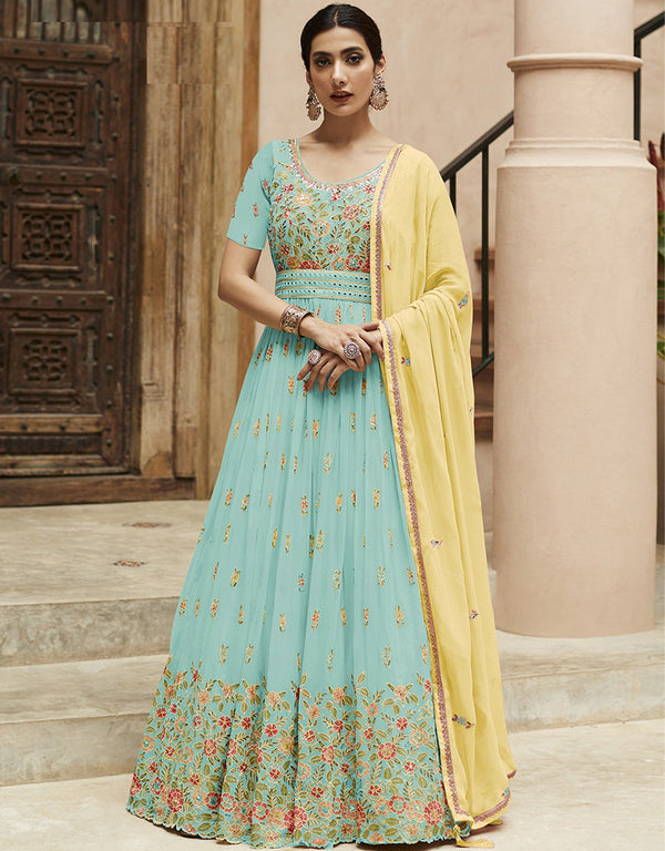 Sky Faux Georgette Pant Anarkali