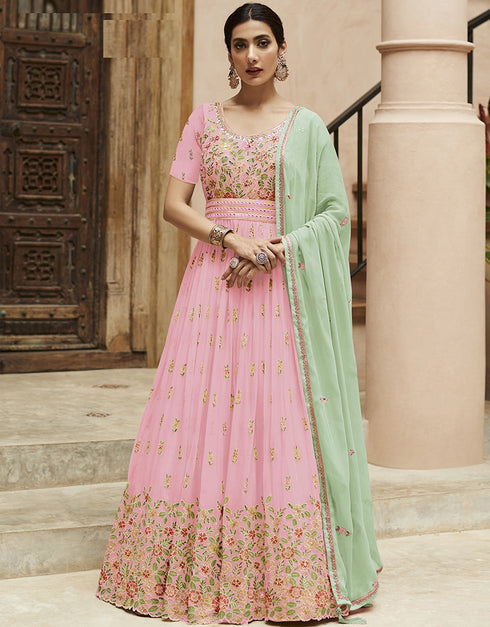 Pink Faux Georgette Pant Anarkali