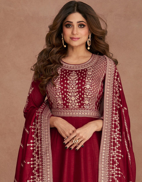 Maroon Premium Silk Pant Anarkali Closure View