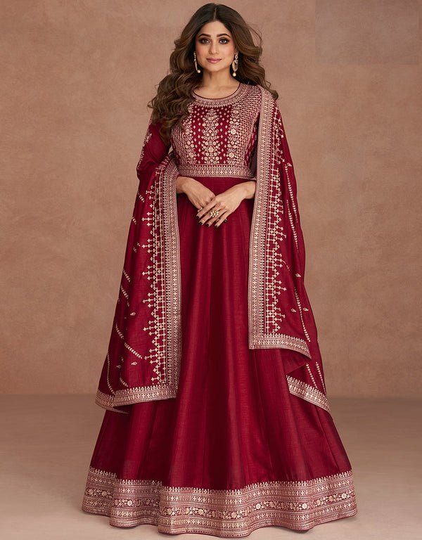 Maroon Premium Silk Pant Anarkali