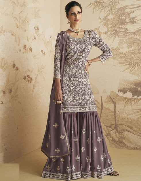 Mauve Faux Georgette Sharara Suit