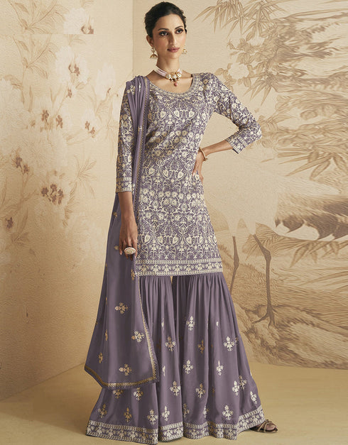 Purple Faux Georgette Sharara Suit