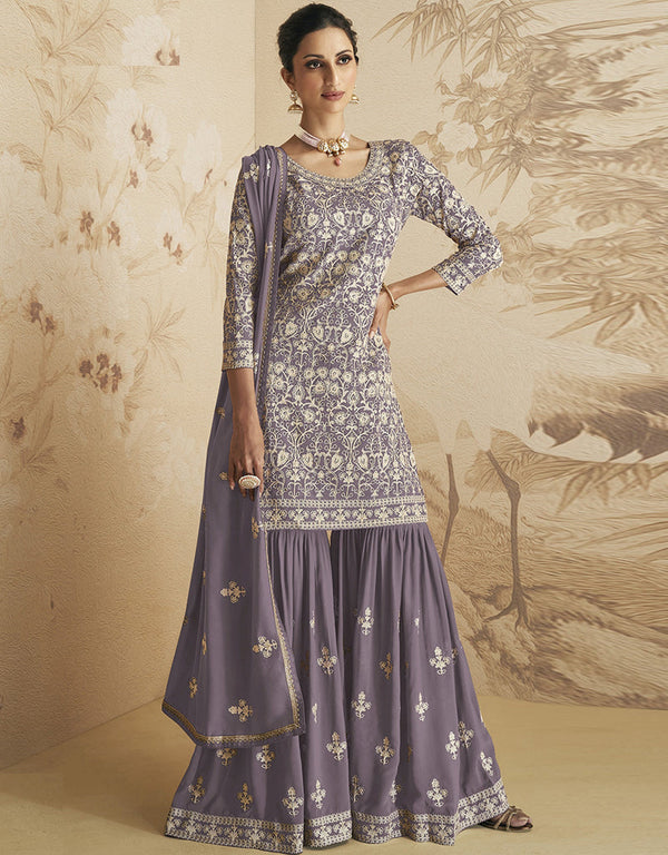 Purple Faux Georgette Sharara Suit