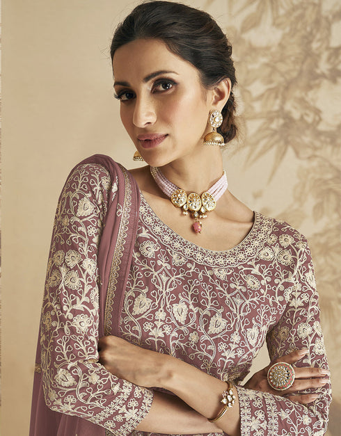 Peach Faux Georgette Sharara Suit Closure View