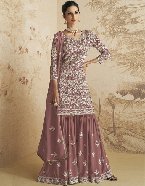 Peach Faux Georgette Sharara Suit