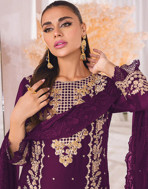 Purple Faux Georgette Pant Straight Closure View