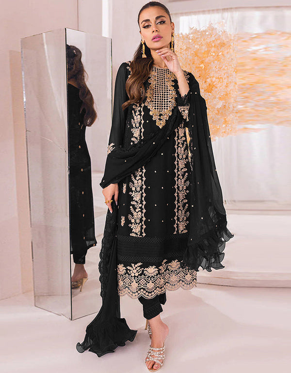 Black Faux Georgette Pant Straight