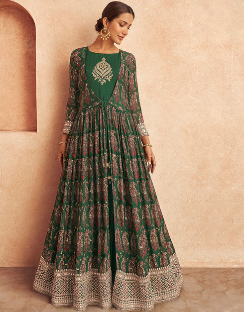 Green Chinon Pant Anarkali