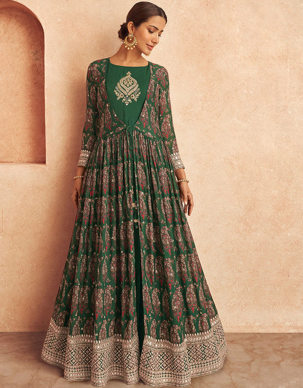 Green Chinon Pant Anarkali