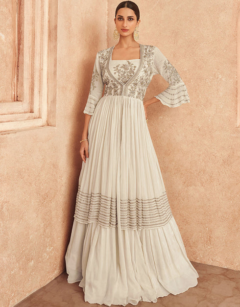 Cream Georgette Lehenga Suit