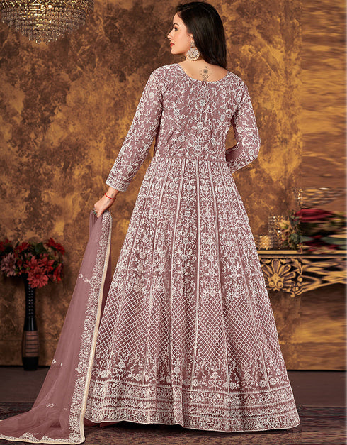 Mauve Net Pant Anarkali Closure View