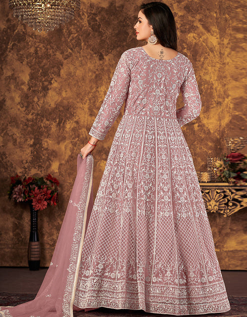 Pink Net Pant Anarkali Closure View