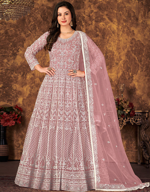 Pink Net Pant Anarkali
