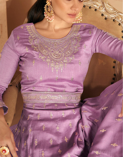 Lavender Premium Silk N/A Anarkali Salwar Kameez
