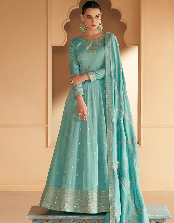 Sky Blue Premium Silk N/A Anarkali