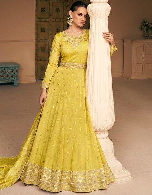 Yellow Premium Silk N/A Anarkali Closure View