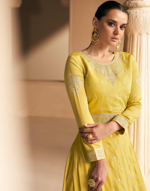 Yellow Premium Silk N/A Anarkali Back View