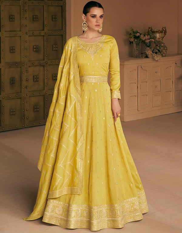 Yellow Premium Silk N/A Anarkali