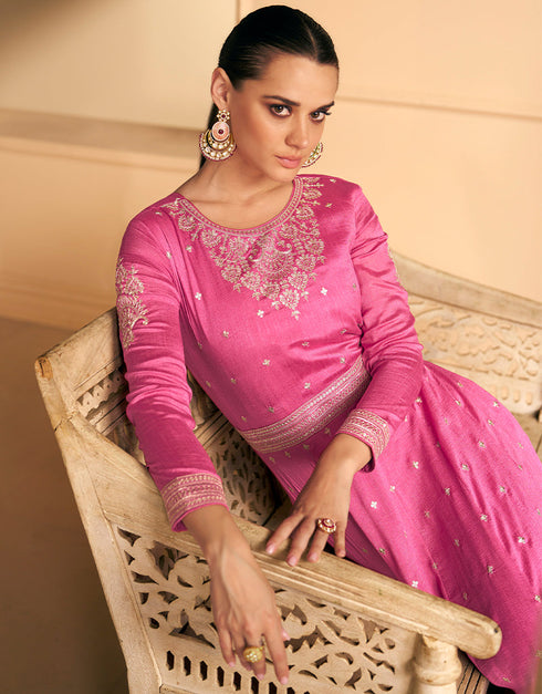 Pink Premium Silk N/A Anarkali Back View