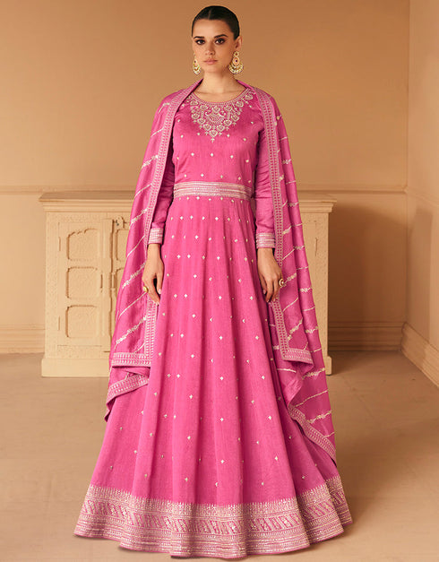Pink Premium Silk N/A Anarkali