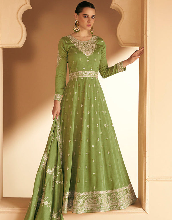 Mehendi Green Premium Silk N/A Anarkali