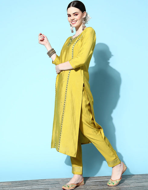 Lemon Viscose Rayon Pant Straight Closure View