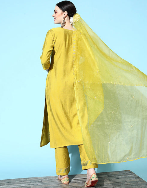 Lemon Viscose Rayon Pant Straight Back View