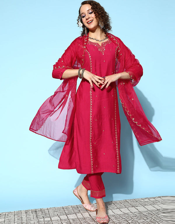 Pink Viscose Rayon Pant Straight