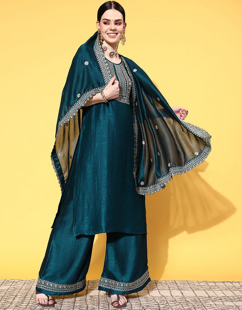 Teal Blue Viscose Rayon Palazzo Straight