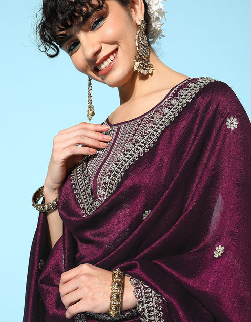 Wine Viscose Rayon Palazzo Straight Salwar Kameez