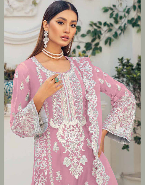 Pink Organza Silk Pant Pakistani Suit Closure View