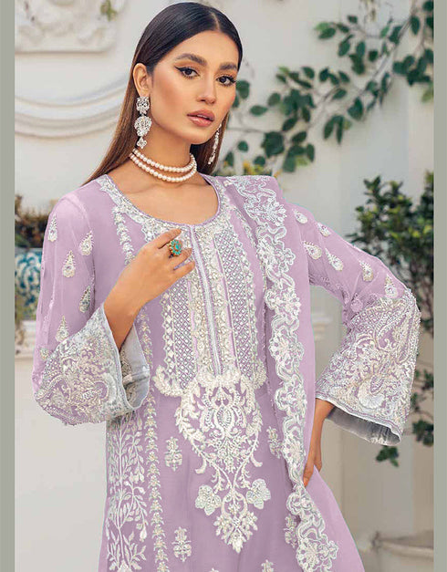 Lavender Organza Silk Pant Pakistani Suit Closure View