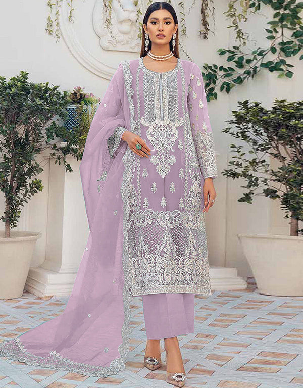 Lavender Organza Silk Pant Pakistani Suit