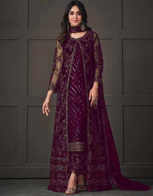 Purple Net Pant Straight