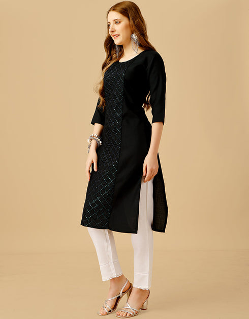 Black Cotton Magic Slub Pant Straight Closure View