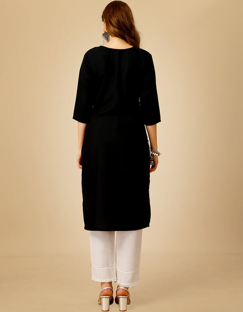 Black Cotton Magic Slub Pant Straight Back View