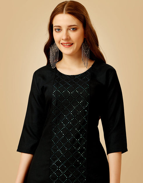 Black Cotton Magic Slub Pant Straight Salwar Kameez