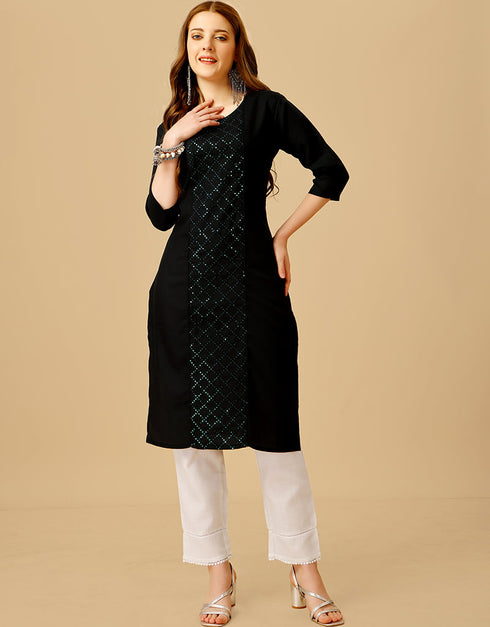 Black Cotton Magic Slub Pant Straight