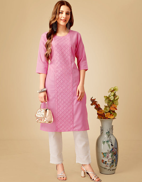 Pink Cotton Magic Slub Pant Straight