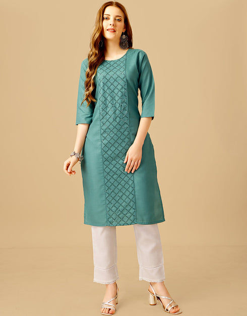 Teal Cotton Magic Slub Pant Straight