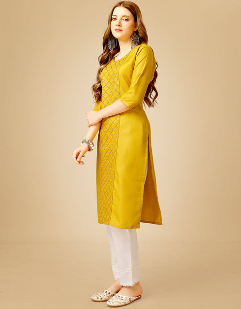 Yellow Cotton Magic Slub Pant Straight Closure View