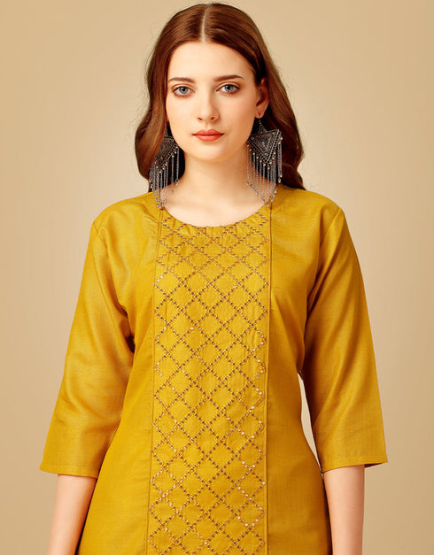 Yellow Cotton Magic Slub Pant Straight Salwar Kameez